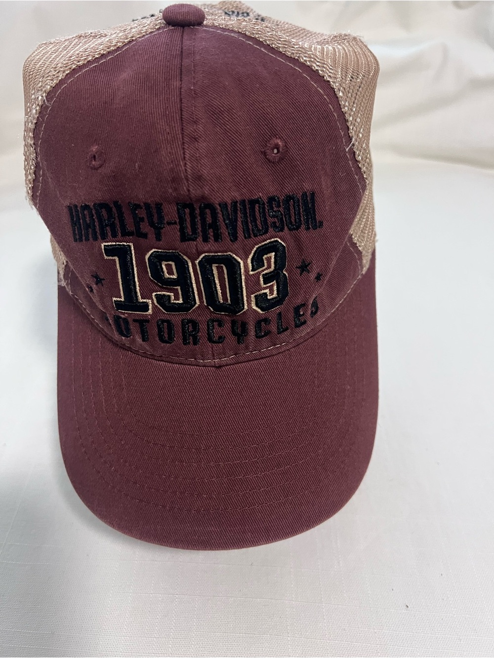 Harley-Davidson Maroon & Tan Mesh Trucker Cap with 1903 Embroidery
